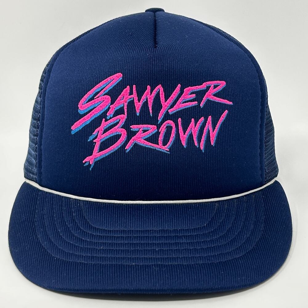 Vintage 90s Sawyer Brown Trucker Hat Baseball Cap Blue Country Western Snapback
